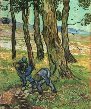two boys singing Painting - Two Diggers Among Trees Vincent van Gogh